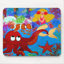 Cool Mermaid and Octopus Mousepad