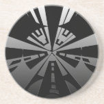 Cool modern rectangle art in black and silver coaster