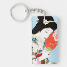 Cool oriental japanese classic geisha lady art rectangle acrylic key chains