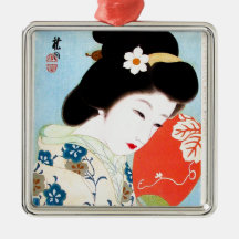 Cool oriental japanese classic geisha lady art christmas ornaments