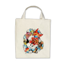 Cool Oriental Japanese Koi Carp Fish Flowers Canvas Bags