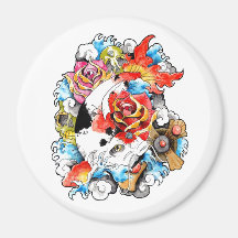Cool Oriental Japanese Koi Carp Fish Flowers Fridge Magnet