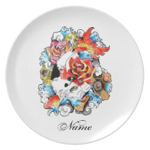Cool Oriental Japanese Koi Carp Fish Flowers Party Plates