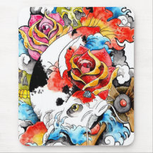 Cool Oriental Japanese Koi Carp Fish Rose Mouse Pads