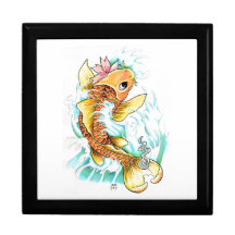 Cool Oriental Japanese Koi Gold Fish Carp Flower Keepsake Box