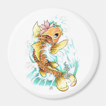 Cool Oriental Japanese Koi Gold Fish Carp Flower Fridge Magnet