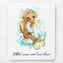 Cool Oriental Japanese Koi Gold Fish Carp Flower Mouse Pads