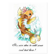 Cool Oriental Japanese Koi Gold Fish Carp Flower Postcard