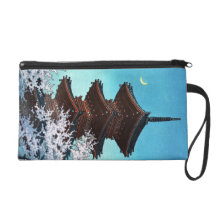 Cool oriental japanese night shrine temple scene wristlet clutches
