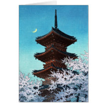 Cool oriental japanese night shrine temple scene card