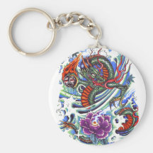 Cool Oriental Water Dragon Lotus Keychain