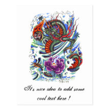 Cool Oriental Water Dragon Lotus Post Cards