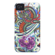 Cool Oriental Water Dragon Lotus tattoo iPhone 4 Case-Mate Case