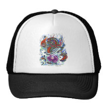 Cool Oriental Water Dragon Lotus Trucker Hat