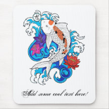 Cool Oriental White Koi Carp Fish Lotus Flowers Mouse Pad