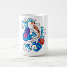 Cool Oriental White Koi Carp Fish Lotus Flowers Mugs