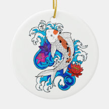 Cool Oriental White Koi Carp Fish Lotus Flowers Christmas Tree Ornament