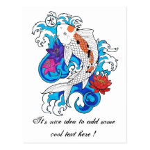 Cool Oriental White Koi Carp Fish Lotus Flowers Post Cards