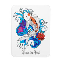 Cool Oriental White Koi Carp Fish Lotus Flowers Rectangle Magnet