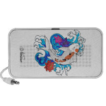 Cool Oriental White Koi Carp Fish Lotus Flowers Laptop Speaker