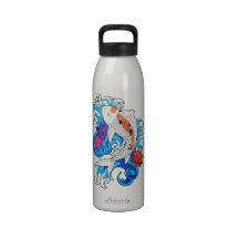 Cool Oriental White Koi Carp Fish Lotus Flowers Drinking Bottle