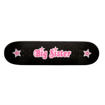 Cool pink big sister text design on black skate board