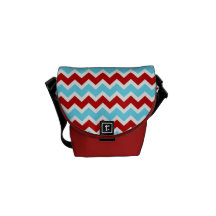 Cool Trendy Teal Turquoise Red Chevron Zigzags Messenger Bags
