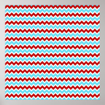 Cool Trendy Teal Turquoise Red Chevron Zigzags Poster