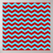 Cool Trendy Teal Turquoise Red Chevron Zigzags Print