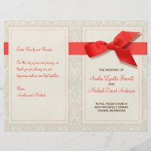 Coral and Taupe Damask Wedding Program Flyer