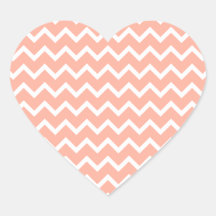 Coral and White Zig Zag Pattern. Heart Stickers