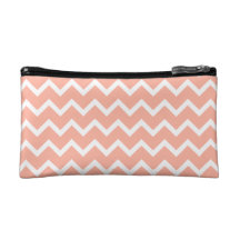 Coral and White Zig Zag Pattern. Makeup Bag