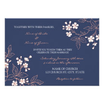 Coral Blue Floral Wedding Invitation Cards