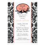 Coral Damask Bridal Shower Invitation
