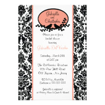 Coral Damask Bridal Shower Invitation