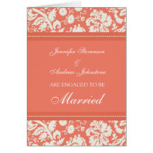 Coral Damask Engagement Announcement Card
