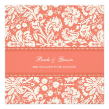 Coral Damask Engagement Party Invitations