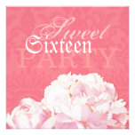 Coral Damask & Pink Peony Sweet 16 Birthday Invite