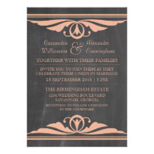 Coral Deco Chalkboard Wedding Invite