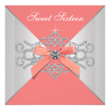 Coral Diamonds Coral Sweet 16 Birthday Party Personalised Announcement