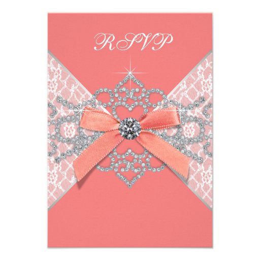 Coral Diamonds Coral Sweet 16 Birthday Party RSVP Personalised Announcements
