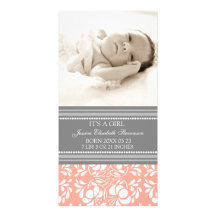 Coral Grey Template New Baby Birth Announcement Picture Card