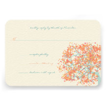 Coral Leaves AQUA Tree  Wedding Invitation