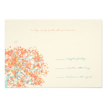 Coral Leaves AQUA Tree  Wedding Invitation