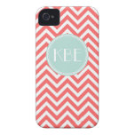 Coral & Mint Chevron Custom Monogram Case-Mate iPhone 4 Case