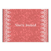 Coral Pink Damask Valentine Party Invitation