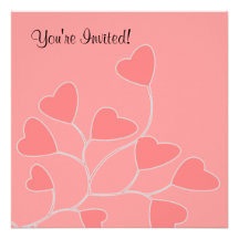 Coral Pink Heart Valentine Party Invitation
