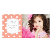 Coral Polka Dots - Any Occasion Thank you Personalized Photo Card