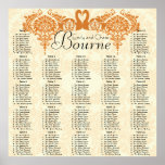 Coral Swan Damask Seating Chart Print