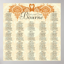 Coral Swan Damask Seating Chart Print